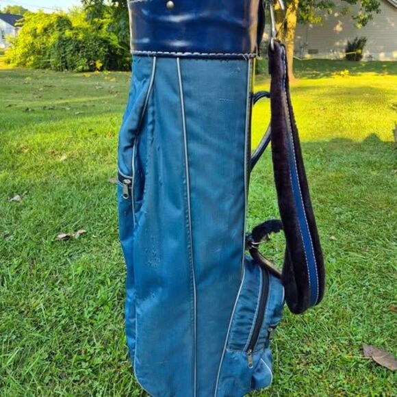 Vintage Knight 14-Way Golf Bag & Strap, Canvas w/ Leather Trim - Navy Blue - Picture 9 of 10